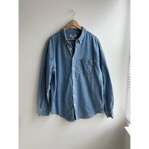 Vintage Old Navy Shirt Mens XL Blue Denim Buttoned 90s Y2K Long Sleeve Work